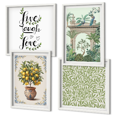 Conjunto de 4 quadros com moldura Folhas verdes plantas exóticas