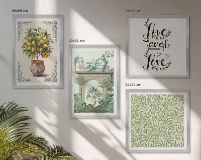 Conjunto de 4 quadros com moldura estampa de folhas verdes e plantas exóticas