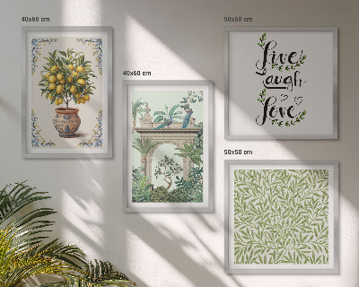 Conjunto de 4 quadros com moldura Folhas verdes plantas exóticas