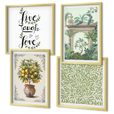 Conjunto de 4 quadros com moldura estampa de folhas verdes e plantas exóticas
