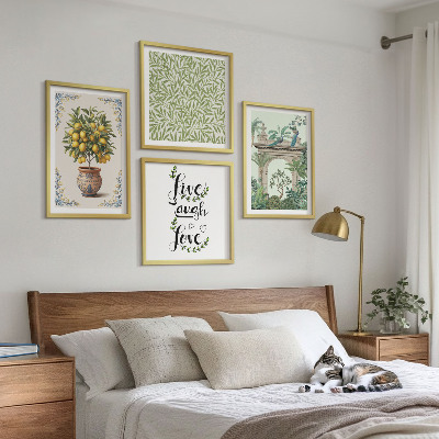 Conjunto de 4 quadros com moldura Folhas verdes plantas exóticas
