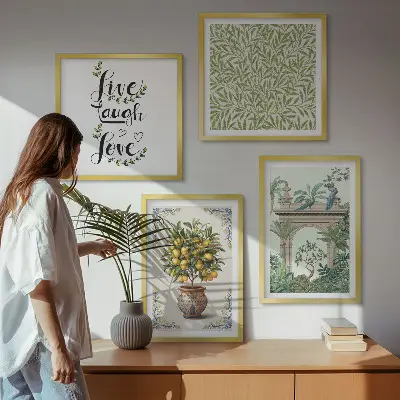 Conjunto de 4 quadros com moldura estampa de folhas verdes e plantas exóticas