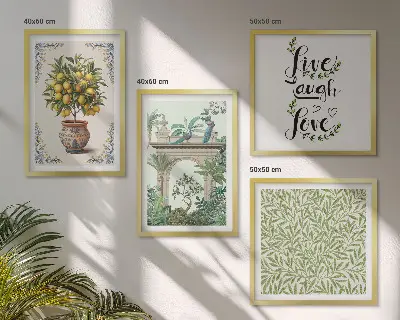 Conjunto de 4 quadros com moldura estampa de folhas verdes e plantas exóticas