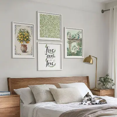 Conjunto de 4 quadros com moldura estampa de folhas verdes e plantas exóticas