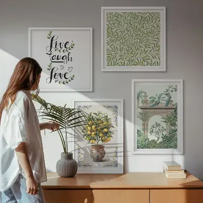 Conjunto de 4 quadros com moldura estampa de folhas verdes e plantas exóticas