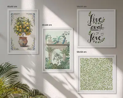 Conjunto de 4 quadros com moldura estampa de folhas verdes e plantas exóticas