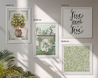 Conjunto de 4 quadros com moldura Folhas verdes plantas exóticas