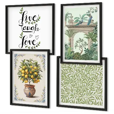 Conjunto de 4 quadros com moldura estampa de folhas verdes e plantas exóticas