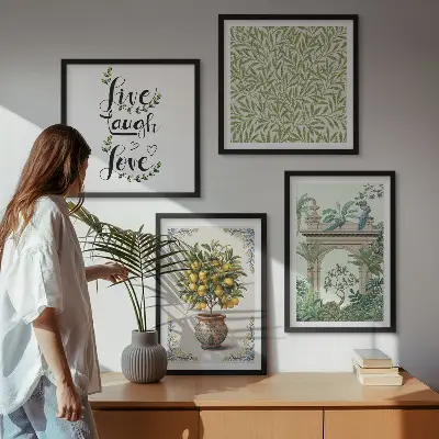 Conjunto de 4 quadros com moldura estampa de folhas verdes e plantas exóticas