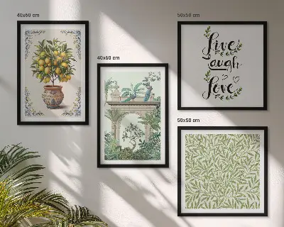 Conjunto de 4 quadros com moldura estampa de folhas verdes e plantas exóticas