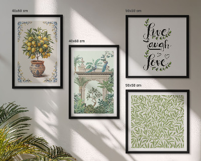 Conjunto de 4 quadros com moldura Folhas verdes plantas exóticas