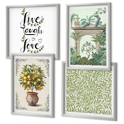 Conjunto de 4 quadros com moldura estampa de folhas verdes e plantas exóticas