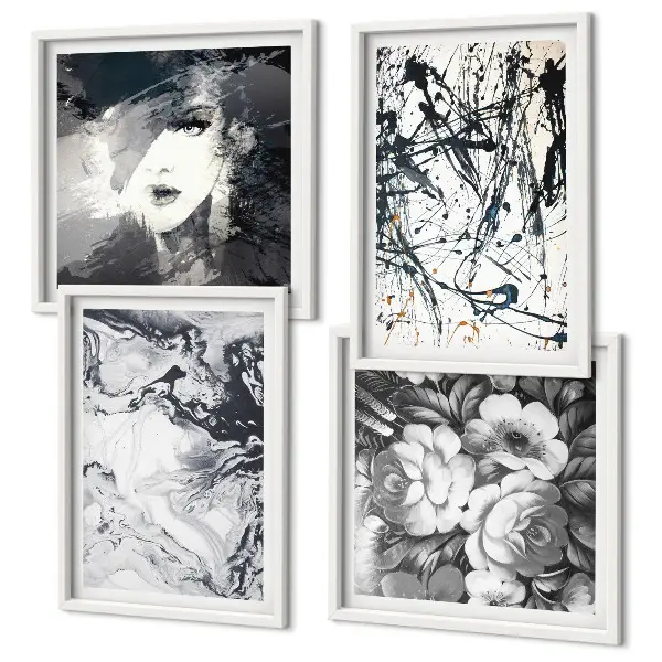 Composição de quadros com padrões abstratos em preto e branco