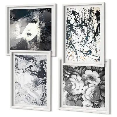 Composição de quadros com padrões abstratos em preto e branco