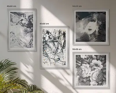 Composição de quadros com padrões abstratos em preto e branco