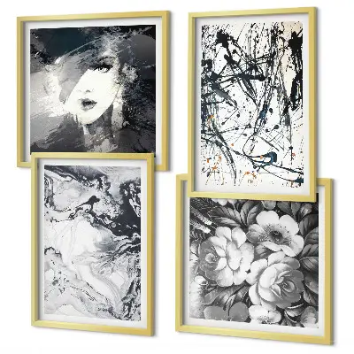 Composição de quadros com padrões abstratos em preto e branco