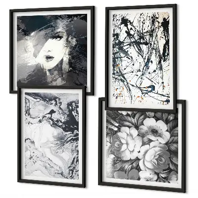 Composição de quadros com padrões abstratos em preto e branco