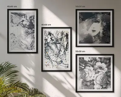 Composição de quadros com padrões abstratos em preto e branco