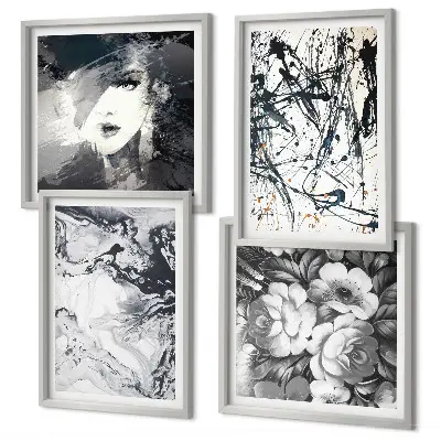 Composição de quadros com padrões abstratos em preto e branco