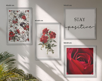 Conjunto de 4 quadros com moldura Inscrição de flores de rosas vermelhas