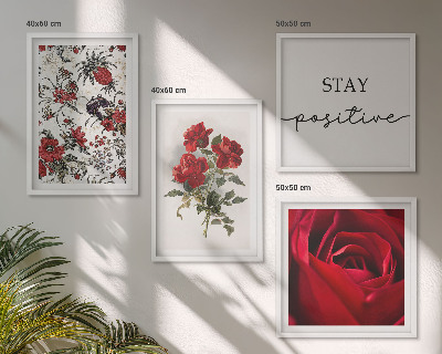 Conjunto de 4 quadros com moldura Inscrição de flores de rosas vermelhas