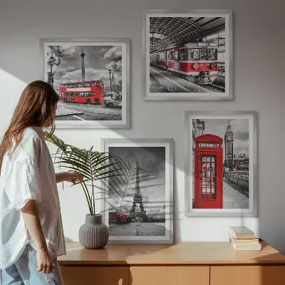 Políptico com moldura Cidades icônicas londres, paris e ferrovia
