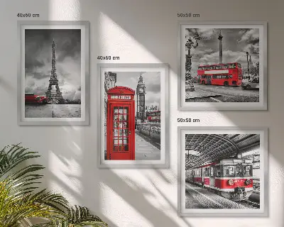 Políptico com moldura Cidades icônicas londres, paris e ferrovia