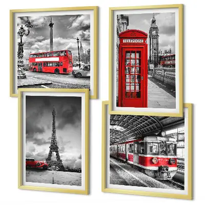 Políptico com moldura Cidades icônicas londres, paris e ferrovia