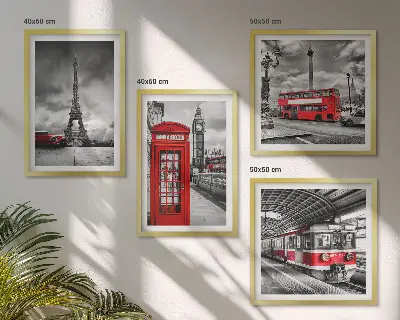 Políptico com moldura Cidades icônicas londres, paris e ferrovia