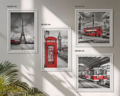 Políptico com moldura Cidades icônicas londres, paris e ferrovia
