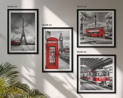 Políptico com moldura Cidades icônicas londres, paris e ferrovia