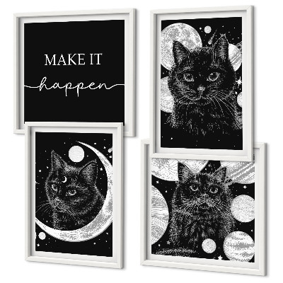 Composição de quadros planeta lua gatos pretos