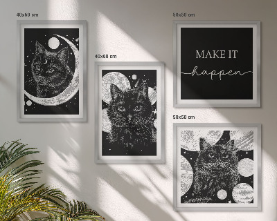 Composição de quadros planeta lua gatos pretos