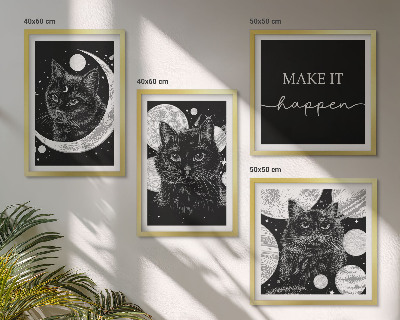 Composição de quadros planeta lua gatos pretos