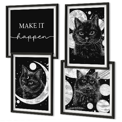 Composição de quadros planeta lua gatos pretos