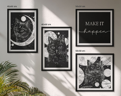 Composição de quadros planeta lua gatos pretos