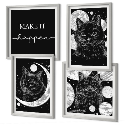 Composição de quadros planeta lua gatos pretos