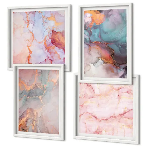 Conjunto de 4 quadros com moldura com padrões abstratos em tons pastel