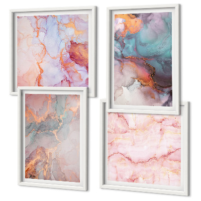 Conjunto de 4 quadros com moldura Padrões abstratos em tons pastel