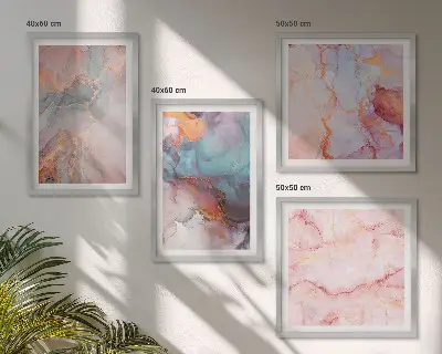 Conjunto de 4 quadros com moldura com padrões abstratos em tons pastel