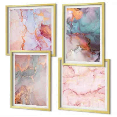 Conjunto de 4 quadros com moldura com padrões abstratos em tons pastel
