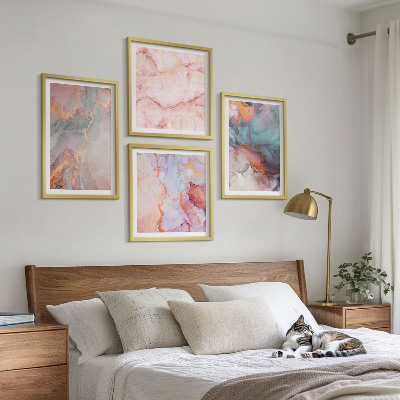 Conjunto de 4 quadros com moldura Padrões abstratos em tons pastel