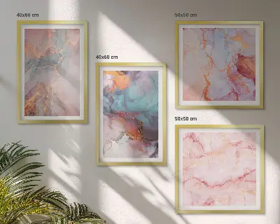 Conjunto de 4 quadros com moldura com padrões abstratos em tons pastel