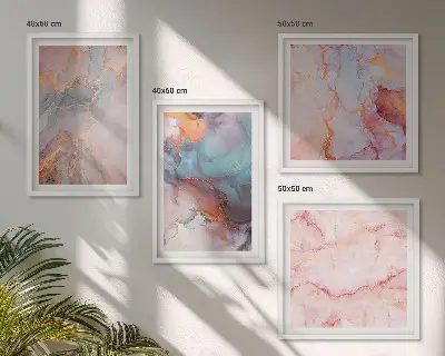 Conjunto de 4 quadros com moldura com padrões abstratos em tons pastel