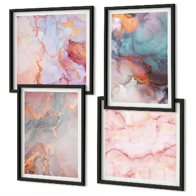 Conjunto de 4 quadros com moldura com padrões abstratos em tons pastel