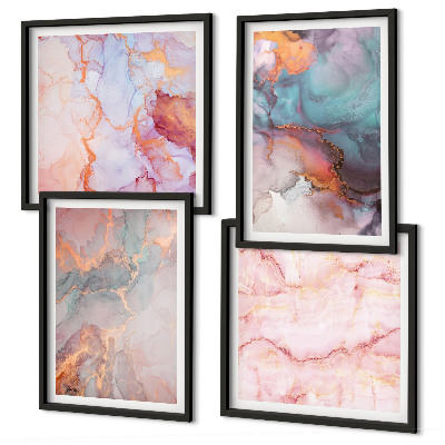 Conjunto de 4 quadros com moldura Padrões abstratos em tons pastel