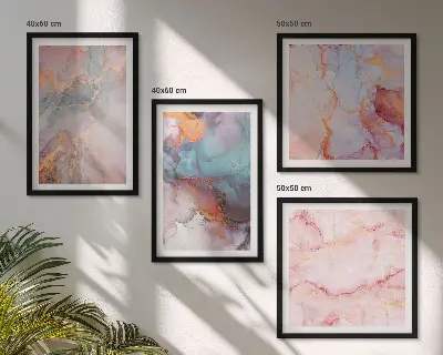 Conjunto de 4 quadros com moldura com padrões abstratos em tons pastel