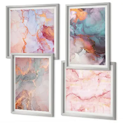Conjunto de 4 quadros com moldura com padrões abstratos em tons pastel