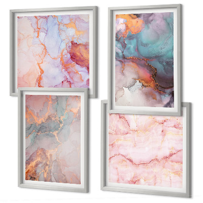 Conjunto de 4 quadros com moldura Padrões abstratos em tons pastel