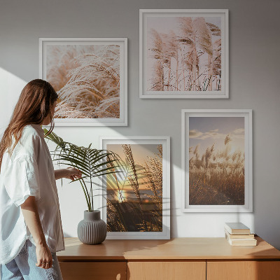 Composição de quadros pôr do sol em um campo de grama boho